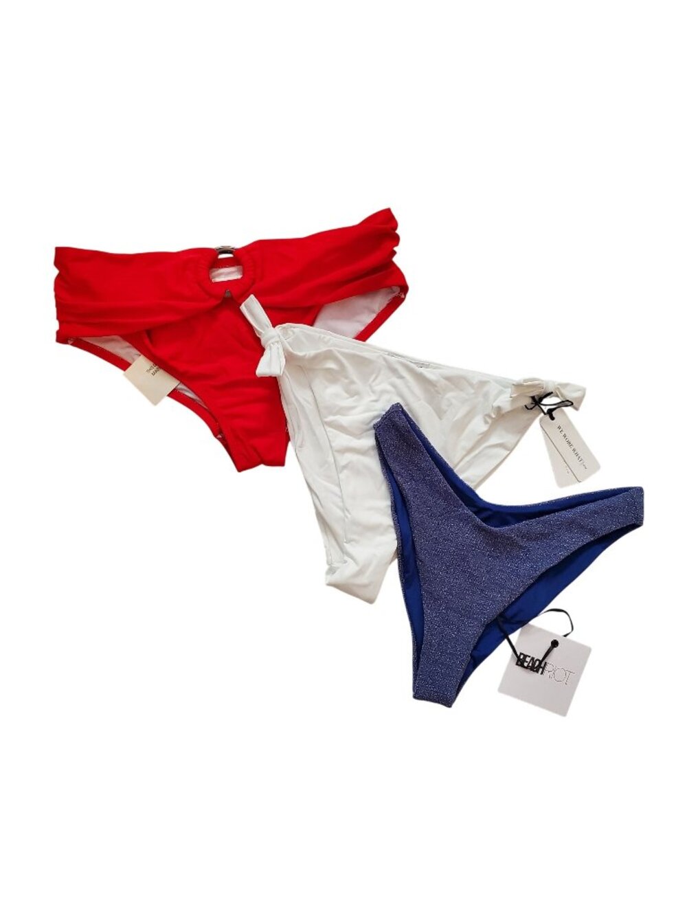 Bikini Bottom Bundle Red White & Blue Womens XS By Beach Riot, Shoshanna Swimwea